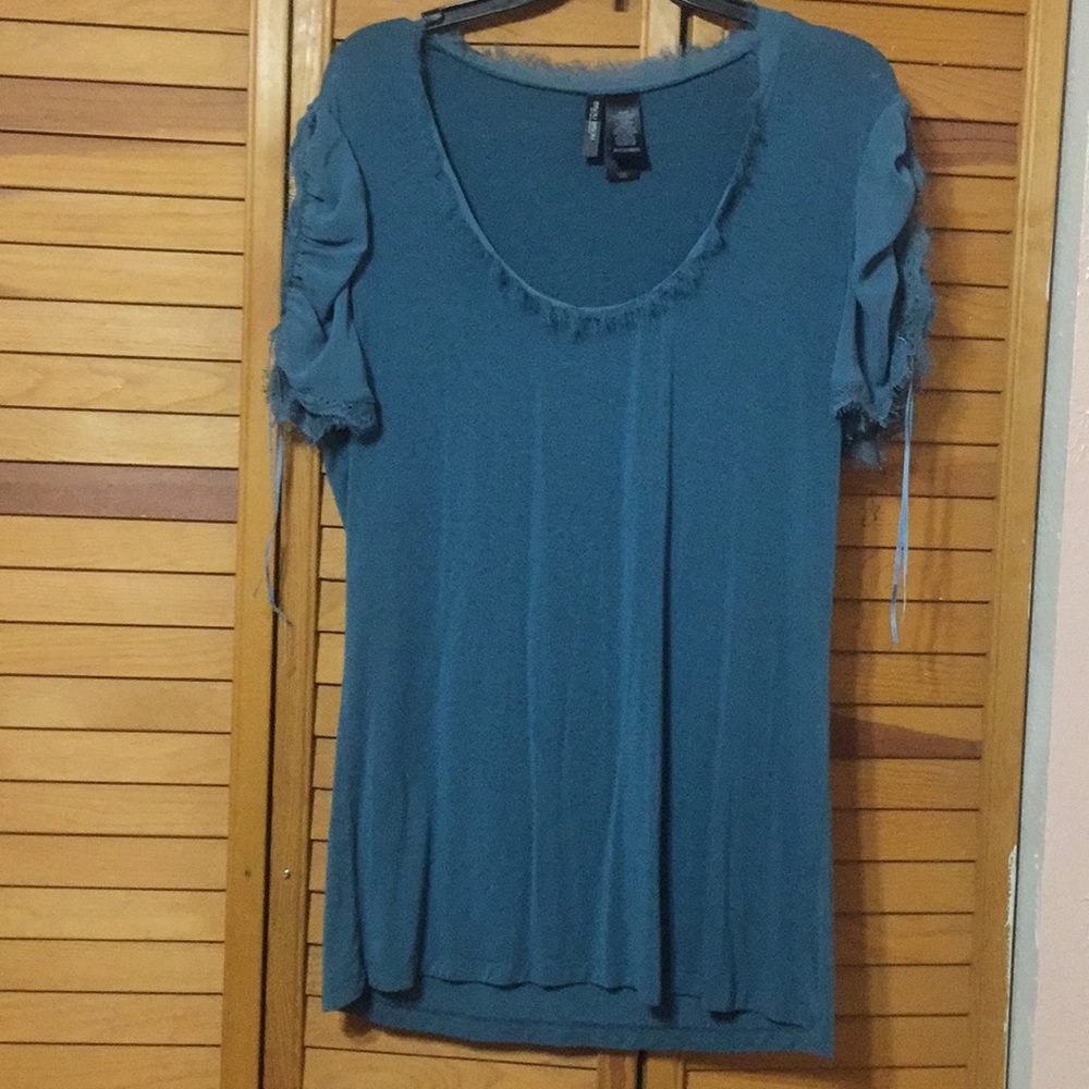 Bisou Bisou XL knit top w/ chiffon sleeves & neck